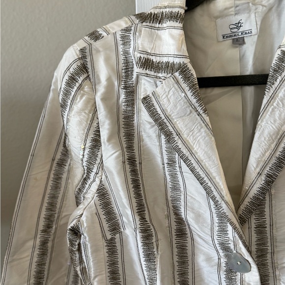 Finicky Filly Evening Blazer, L, White/ Gray w Sequins, 3 Button Front Like New - Picture 2 of 14